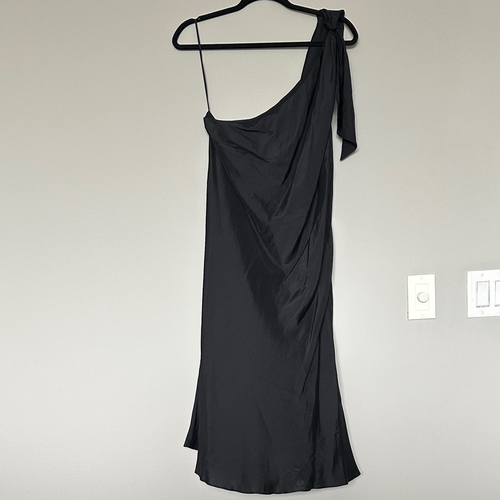 Lauren Ralph Lauren Black Silk One-Shoulder Dress